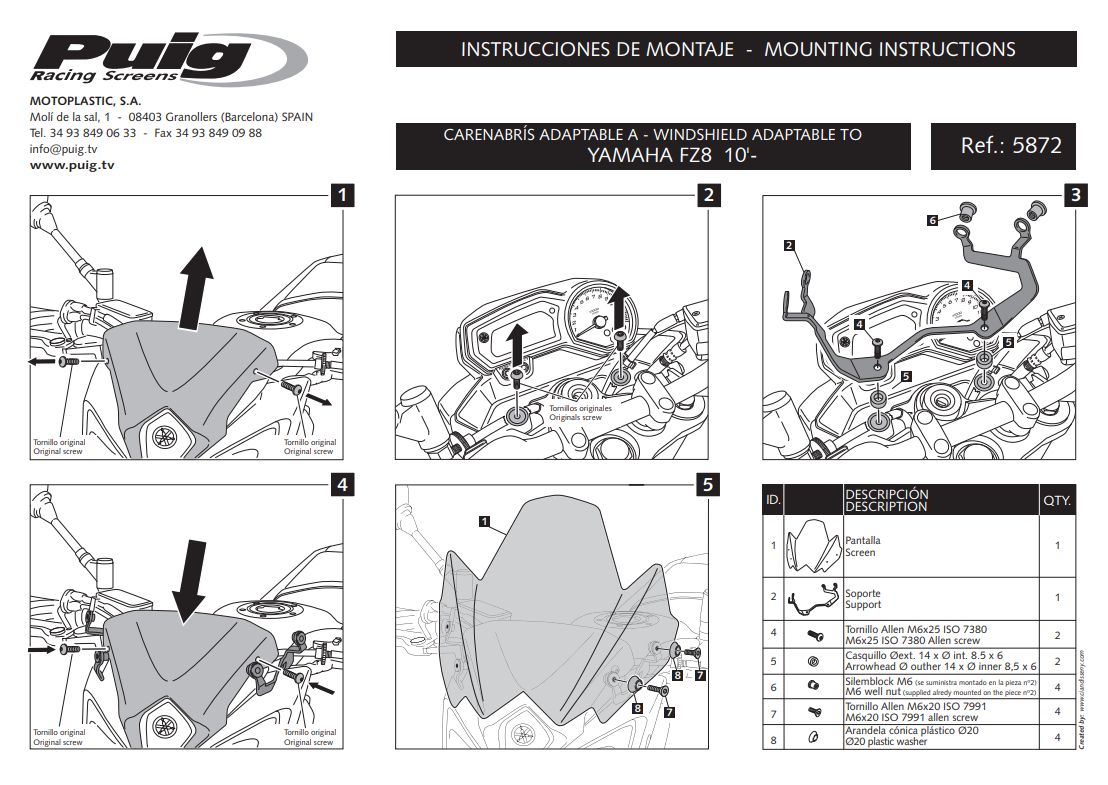 Plexi PUIG SPORT Yamaha FZ8 2010-2016