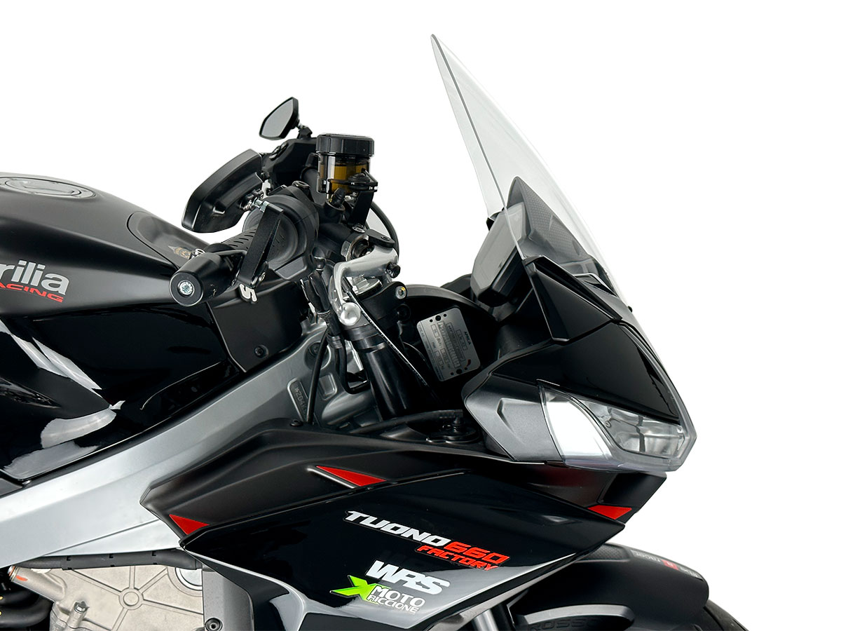 Plexi motocyklu WRS verze TOURING pro motocykly APRILIA TUONO 660 ABS viz popis rok 2021-2024, výška 38,5 cm, šíře 34 cm, barva čirá