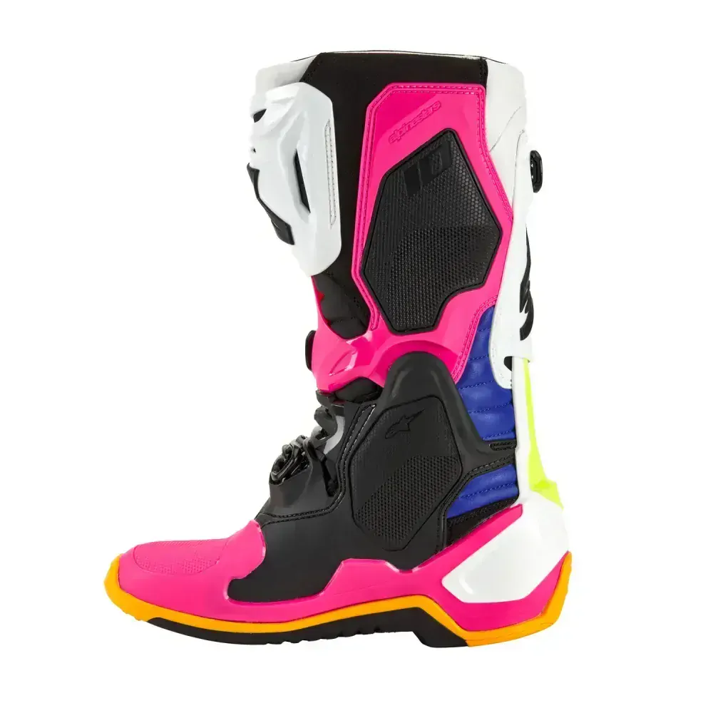 Motokrosové boty ALPINESTARS TECH 10 LIMITOVANÁ EDICE COAST bílá/tmavě modrá/růžová/žlutá fluo/oranžová/černá
