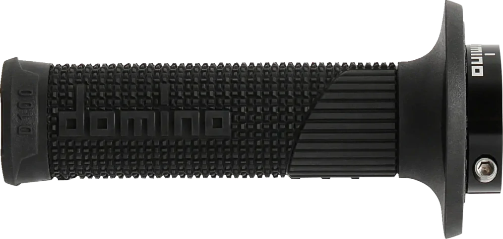 Motokrosové gripy s pevným plastem plynu DOMINO D100 SYSTÉM LOCK ON/D LOCK uzavřené konce gripů, barva červená, pár