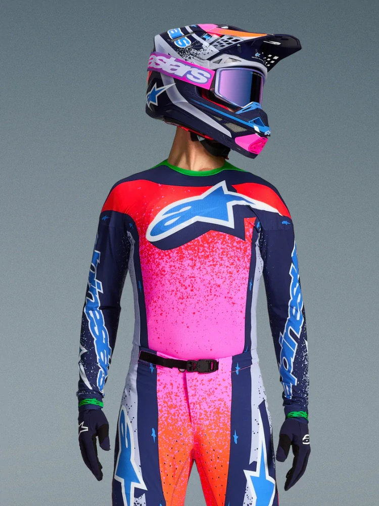 Motokrosové / enduro brýle ALPINESTARS GOGGLE SUPERTECH VISTA  TOMAC LIMITED EDITION RECORDS COLLECTION 5100226-3152 barva růžová/fialová, modré zrcadlové plexi 