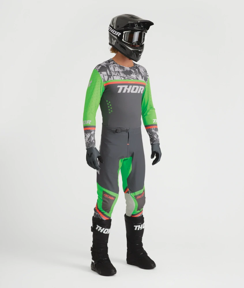 Lehké a pružné motokrosové - enduro kalhoty THOR SPORTMODE PUNKD barva šedá/zelená