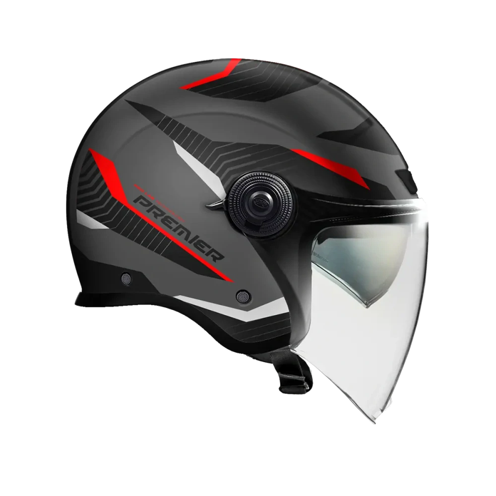 a Motocyklová otevřená přilba PREMIER HELMET CITY FLY EVO FA barva šedá/černá/červená velikost S