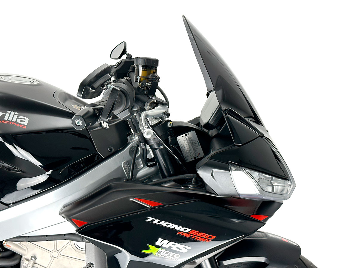 Plexi motocyklu WRS verze TOURING pro motocykly APRILIA TUONO 660 ABS viz popis rok 2021-2023, výška 38,5 cm, šíře 34 cm, barva tmavě kouřová