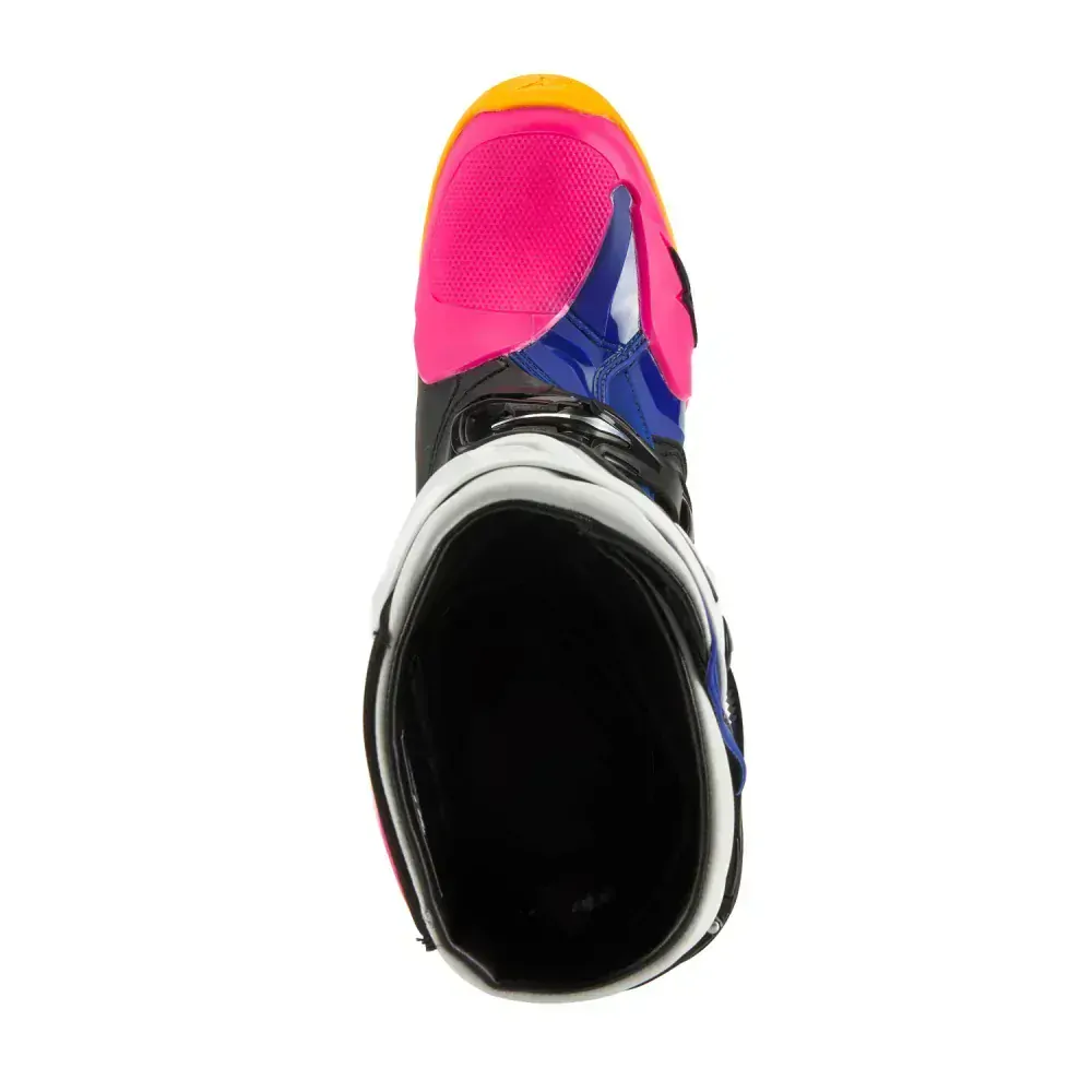 Motokrosové boty ALPINESTARS TECH 10 LIMITOVANÁ EDICE COAST bílá/tmavě modrá/růžová/žlutá fluo/oranžová/černá