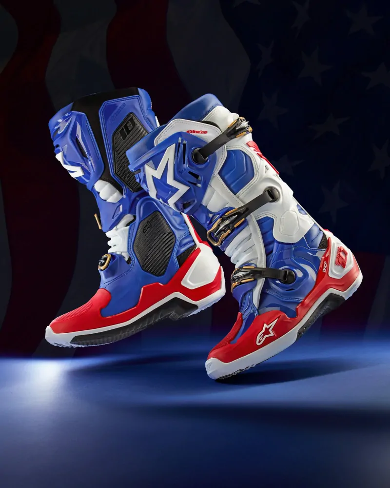 Motokrosové boty ALPINESTARS TECH 10 limitovaná edice UNION REDBUD MX červená/modrá/bílá/černá 24