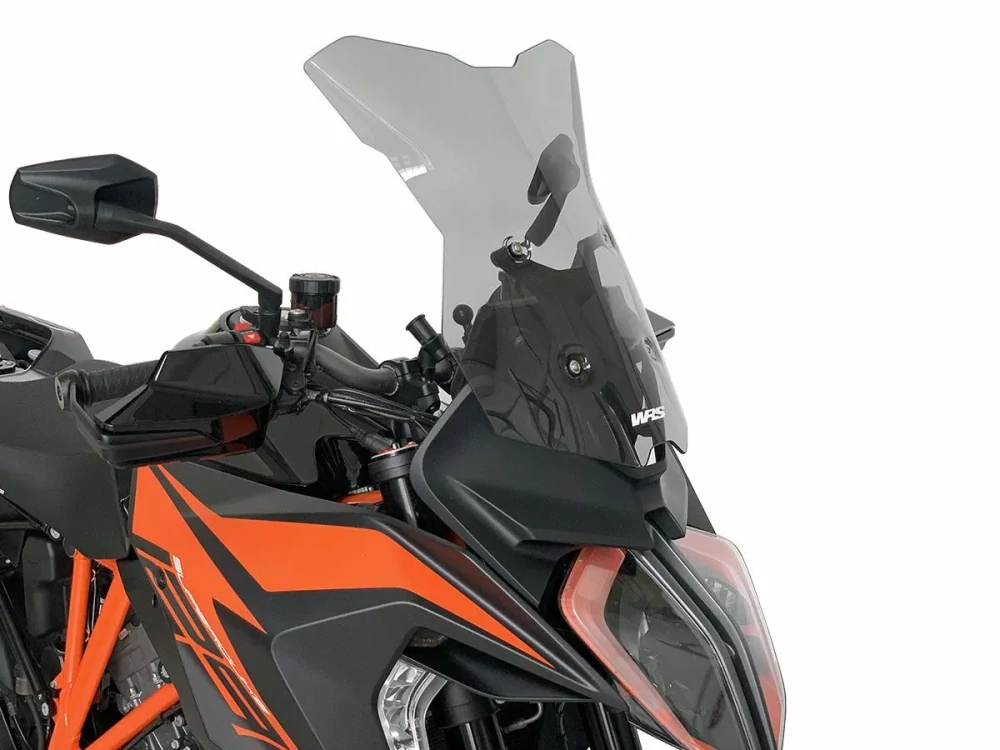 Motocyklové plexi / čelní plexi motocyklu WRS VERZE TOURING KT006F pro KTM 1290 SUPER DUKE GT 2019-2024 barva kouřová, výška plexi 44 cm