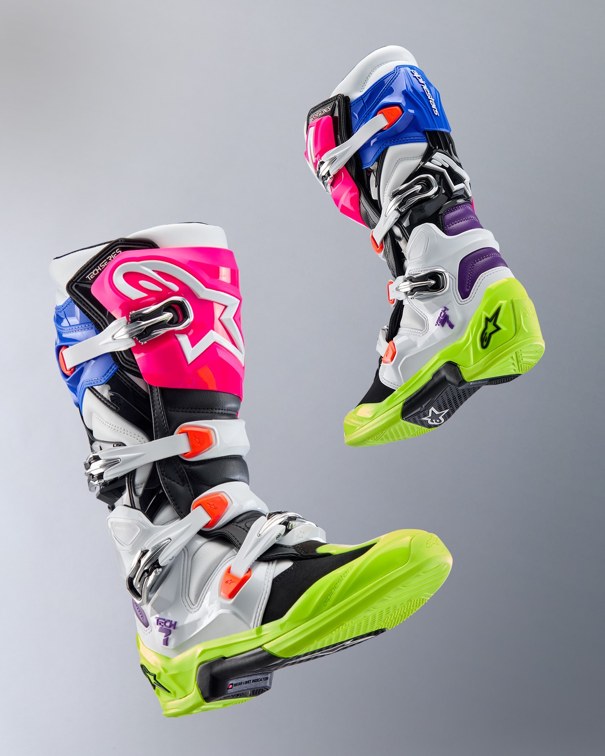 A Motokrosové boty / mx obuv ALPINESTARS TECH 7 LIMITOVANÁ EDICE HAY barva multicolor (bílí/žlutá fluo/modrá/růžová/oranžová,fialová) velikost 44,5