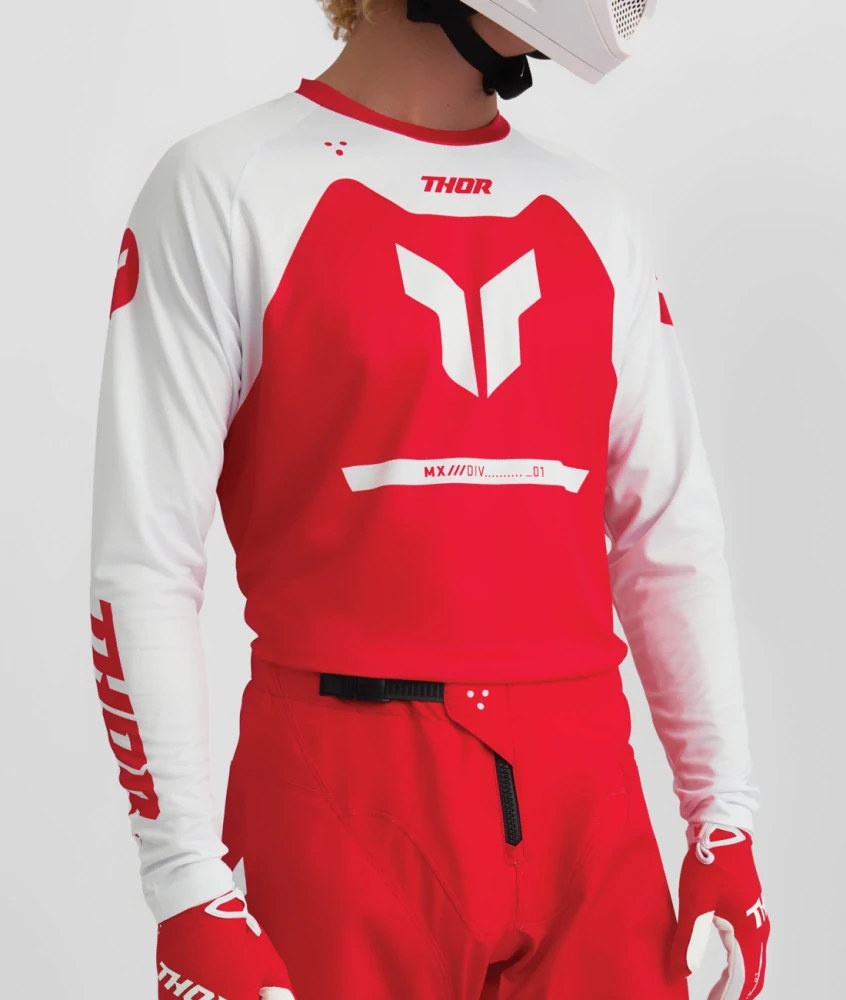 A Motokrosové - enduro kalhoty a dres / motokrosový - enduro komplet  THOR RIDEMODE MENACE barva červená/bílá velikost 34+L