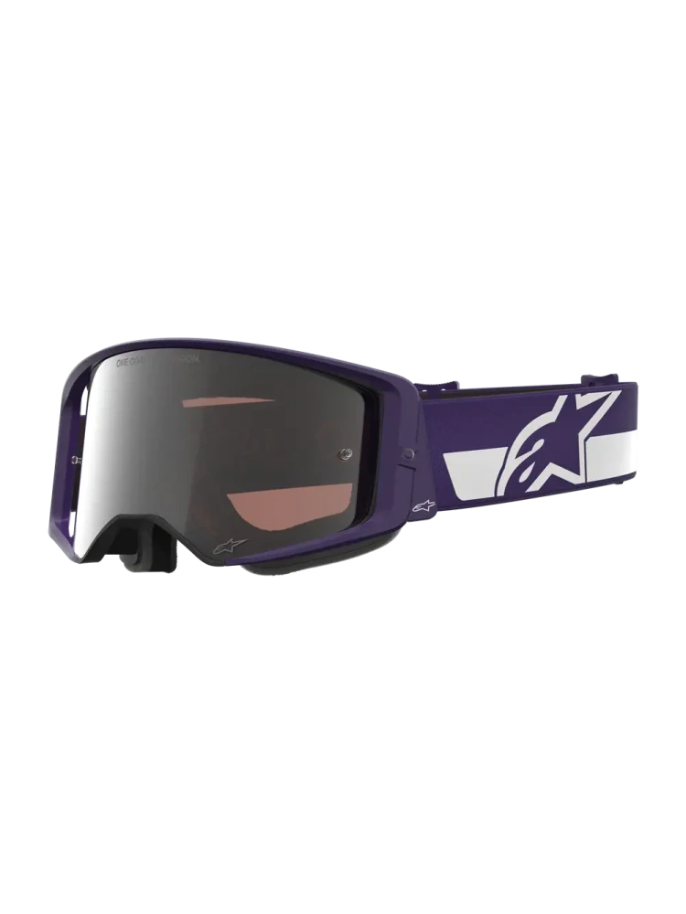 Limitovaná edice motokrosových / enduro brýlí ALPINESTARS GOGGLE SUPERTECH HUNTER LAWRENCE 5101226-3168 Signature Goggle barva fialová/bílá se stříbrným zrcadlovým plexi 