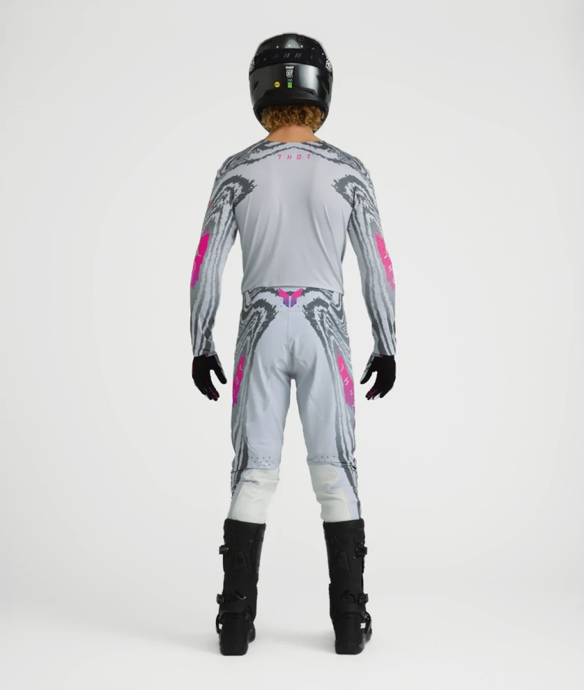 Lehké a pružné motokrosové - enduro kalhoty THOR SPORTMODE DAMASCUS barva šedá/fialová/růžová