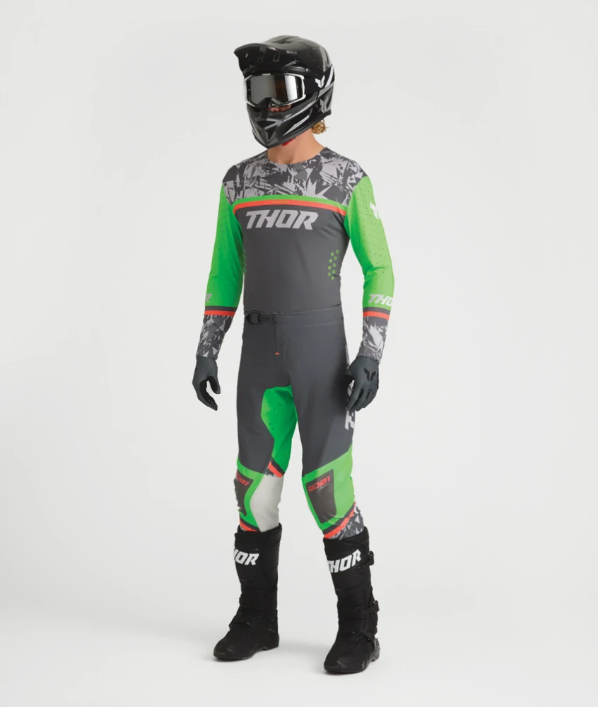 Lehké a pružné motokrosové - enduro kalhoty THOR SPORTMODE PUNKD barva šedá/zelená