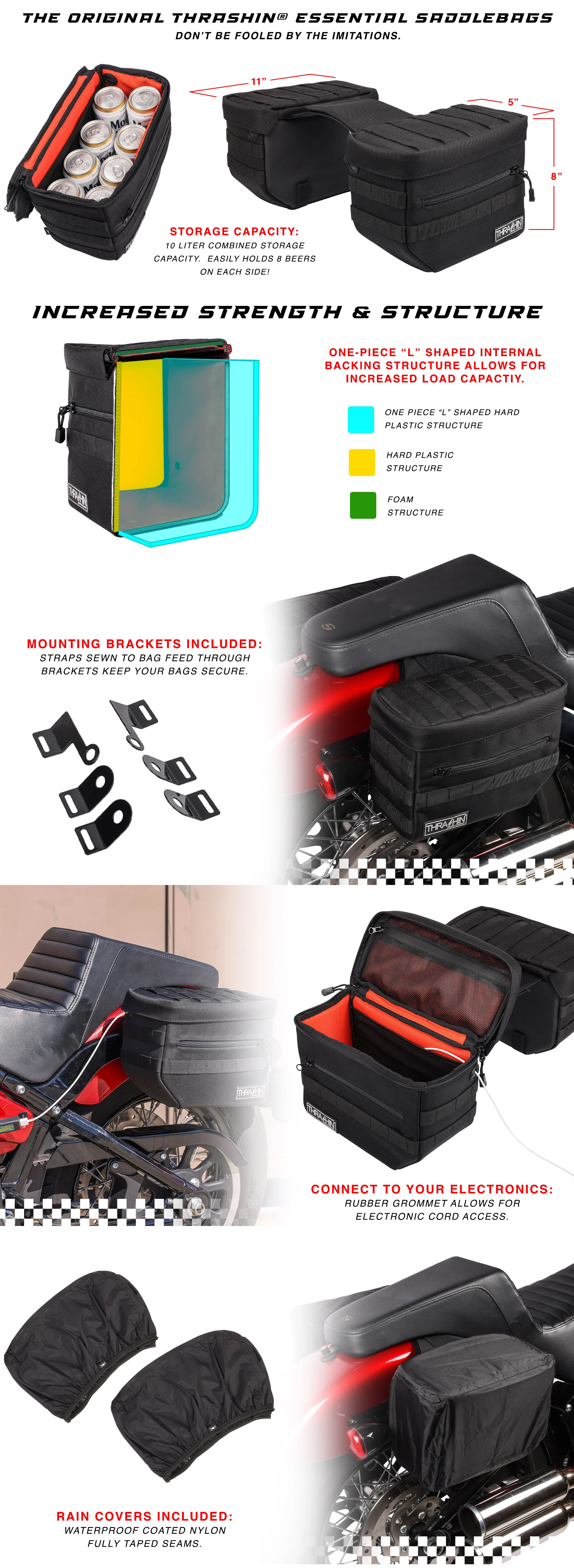 Motocyklové textilní podsedadlové brašny THRASHIN SUPPLY CO ESSENTIAL SADDLEBAG V3 objem 10 litrů, pár