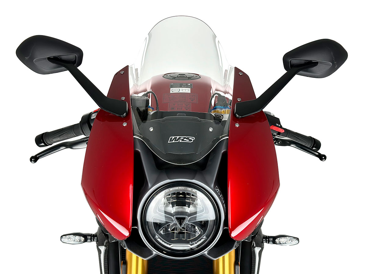 Plexi motocyklu WRS verze SPORT pro motocykly TRIUMPH SPEED TRIPLE 1200 RR ABS rok 2022-2023, výška 39 cm, šíře 26 cm, barva čirá 