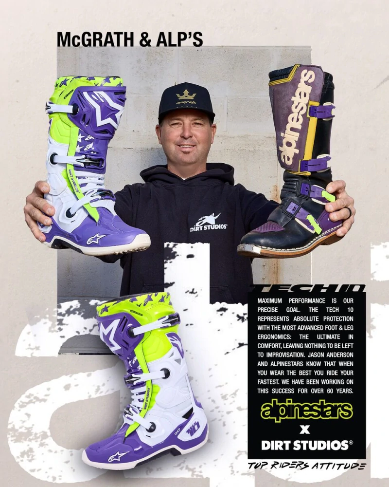 Motokrosové boty ALPINESTARS TECH 10 DIRT STUDIOS LIMITOVANÁ EDICE bílá/fialová/žlutá fluo