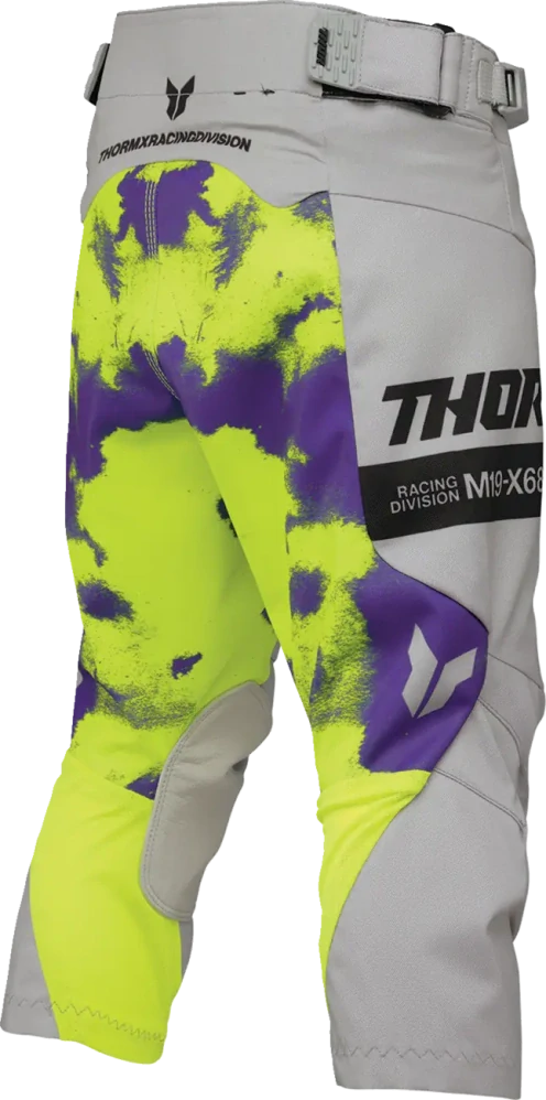 Dětský sportovní motokrosový komplet kalhot a dresu THOR LAUNCHMODE RACEWEAR BLEACH barva šedá/fialová/acid