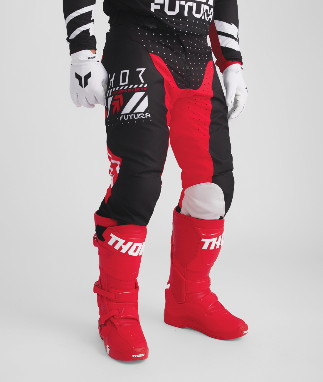 Motokrosový / enduro komplet kalhot a dresu THOR LAUNCHMODE FUTURA barva černá/červená 
