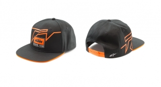 Pánská kšiltovka / čepice KTM TEAM FLAT CAP OS ČERNÁ/ORANŽOVÁ, rovný kšilt
