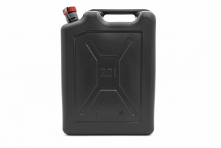 Kanystr na benzín PRESSOL ARMY FUEL CAN 21127 PE obsah 20L + nalévací tribice, barva tmavě šedá, rozměr 480 H x 350 L x 175 W mm