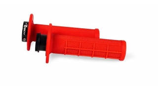 Motocyklové MX gripy RTECH R20 WAWE HALF WAFFLE s lock-on systémem, neon červené, pár
