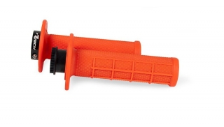 Motocyklové MX gripy RTECH R20 WAWE HALF WAFFLE s lock-on systémem, neon oranžové, pár