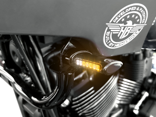 Poziční světla / přední blinkry pro motocykly HEINZ BIKES TURN SIGNALS verze CLASSIK ST, vhodné pro modely Harley-Davidson® LOW RIDER ST od roku 2022, barva černá, pár
