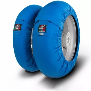 Nahříváky moto pneumatik CAPIT SUPREMA SPINA TYRE WARMER barva modrá, velikost M/L ( přední M 125/17” zadní L 180/55-17” )