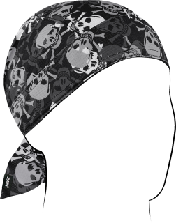 Šátek na hlavu / pirátka ZANHEADGEAR FLYDANNA MICROMESH ZM424 SKULL, barva černá/šedá