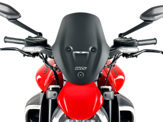 Plexi motocyklu WRS TOURING pro DUCATI DIAVEL V4 1200 ABS rok 2023, výška plexi 33,5 cm, šíře plexi 28 cm, barva matná černá/neprůhledné