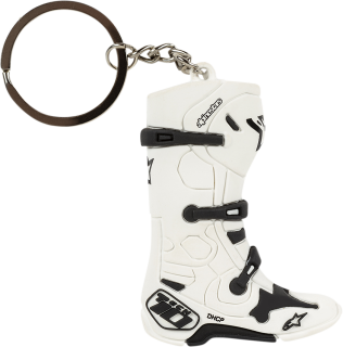 a Gumová klíčenka ve tvaru motokrosové boty ALPINESTARS KEYFOB NEW TECH 10 BOOT bílá, 1 kus 
