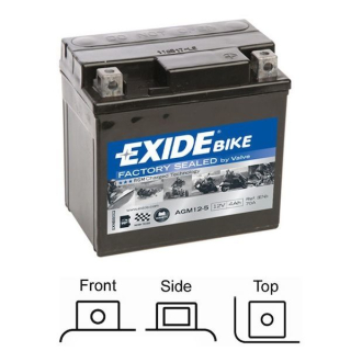 AGM motocyklová / moto baterie EXIDE AGM12-5 naplněná z výroby 12V 4Ah 70A , rozměry 113x70x105