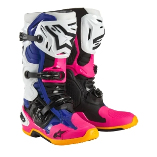 Motokrosové boty ALPINESTARS TECH 10 LIMITOVANÁ EDICE COAST bílá/tmavě modrá/růžová/žlutá fluo/oranžová/černá