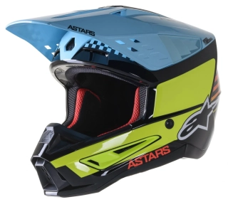 a Motokrosová přilba / MX helma ALPINESTARS SM5 ( SM-5 , S-M5 ) SPEED barva černá/žlutá fluo/světlá modrá lesklá, velikost L / 59-60 cm 