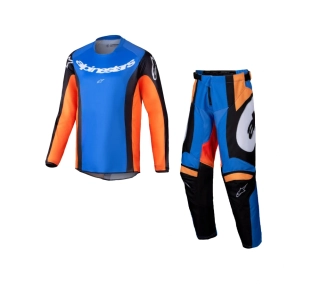 a Dětský motokrosový komplet kalhot a dresu ALPINESTARS RACER MELT barva oranžová/modrá velikost 24+M