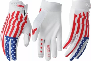 Motokrosové / enduro / mtb rukavice THOR LAUNCHMODE PATRIOT barva bílá/červená/modrá