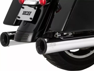 Koncovky výfuku VANCE & HINES ELIMINATOR 400 SLIP ON MUFFLERS typ 6708 pro HARLEY DAVIDSON FLHT/FLHTK/FLHX rok 2017-2024 viz popis, barva chrom/černé zakončení, průměr 10 cm (4") 