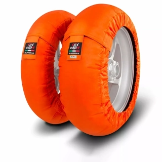 Nahříváky moto pneumatik CAPIT CAPIT SUPREMA SPINA TYRE WARMER barva oranžová, velikost M/XL ( přední M 125/17" / zadní XL  200/55-17" )