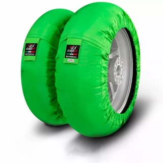 Nahříváky moto pneumatik CAPIT CAPIT SUPREMA SPINA TYRE WARMER barva zelená, velikost M/XL ( přední M 125/17" / zadní XL  200/55-17" )