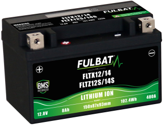 Lithiová baterie FULBAT LiFePO4 YTX12-BS, YTX14-BS, YTZ12S-BS, YTZ14S-BS FULBAT 12V, 8Ah, 480A, hmotnost 1,20 kg, rozměr 150x87x93