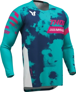 Dětský sportovní motokrosový / MTB dres THOR LAUNCHMODE RACEWEAR BLEACH barva bílá/aqua