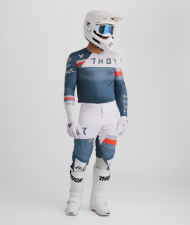 Lehké a pružné motokrosové oblečení - komplet dresu a kalhot THOR SPORTMODE LEAGUE barva šedomodrá/bílá