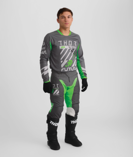 a Motokrosový / enduro komplet kalhot a dresu THOR LAUNCHMODE FUTURA barva šedá/zelená velikost 32+M