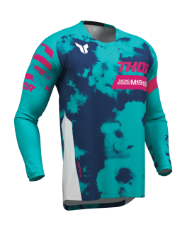 Motokrosový / enduro dres THOR LAUNCHMODE BLEACH barva bílá/aqua
