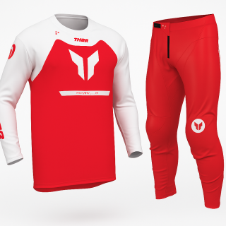 Motokrosové - enduro kalhoty a dres / motokrosový - enduro komplet  THOR RIDEMODE MENACE barva červená/bílá 