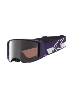 Limitovaná edice motokrosových / enduro brýlí ALPINESTARS GOGGLE SUPERTECH HUNTER LAWRENCE 5101226-3168 Signature Goggle barva fialová/bílá se stříbrným zrcadlovým plexi 