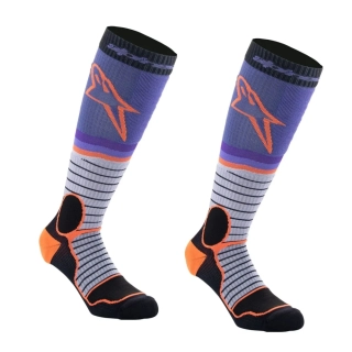 a Dlouhé ponožky/podkolenky ALPINESTARS MX PRO barva oranžová/šedá/fialová, velikost M pro nohu o velikosti 41-43,5