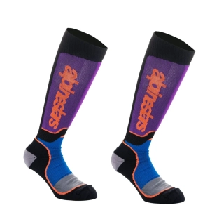 Dětské dlouhé ponožky/podkolenky ALPINESTARS MX PLUS barva šedá/fialová/modrá/černá velikost M/L pro velikost nohy 34-38