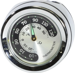 Ukazatel teploty na řidítka motocyklu DRAG SPECIALTIES GAGE THERMO barva chromová, pro průměr řidítek 2,54 cm