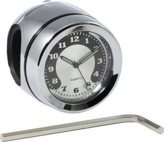 Motocyklové hodiny/ukazatel času na řidítka motocyklu DRAG SPECIALTIES GAGE THERMO barva chromová, pro průměr řidítek 3,18 cm