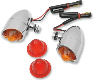 Motocyklové custom blinkry DRAG SPECIALTIES MINI RETRO-STYLE MARKER LIGHTS barva chrom, červené sklo 